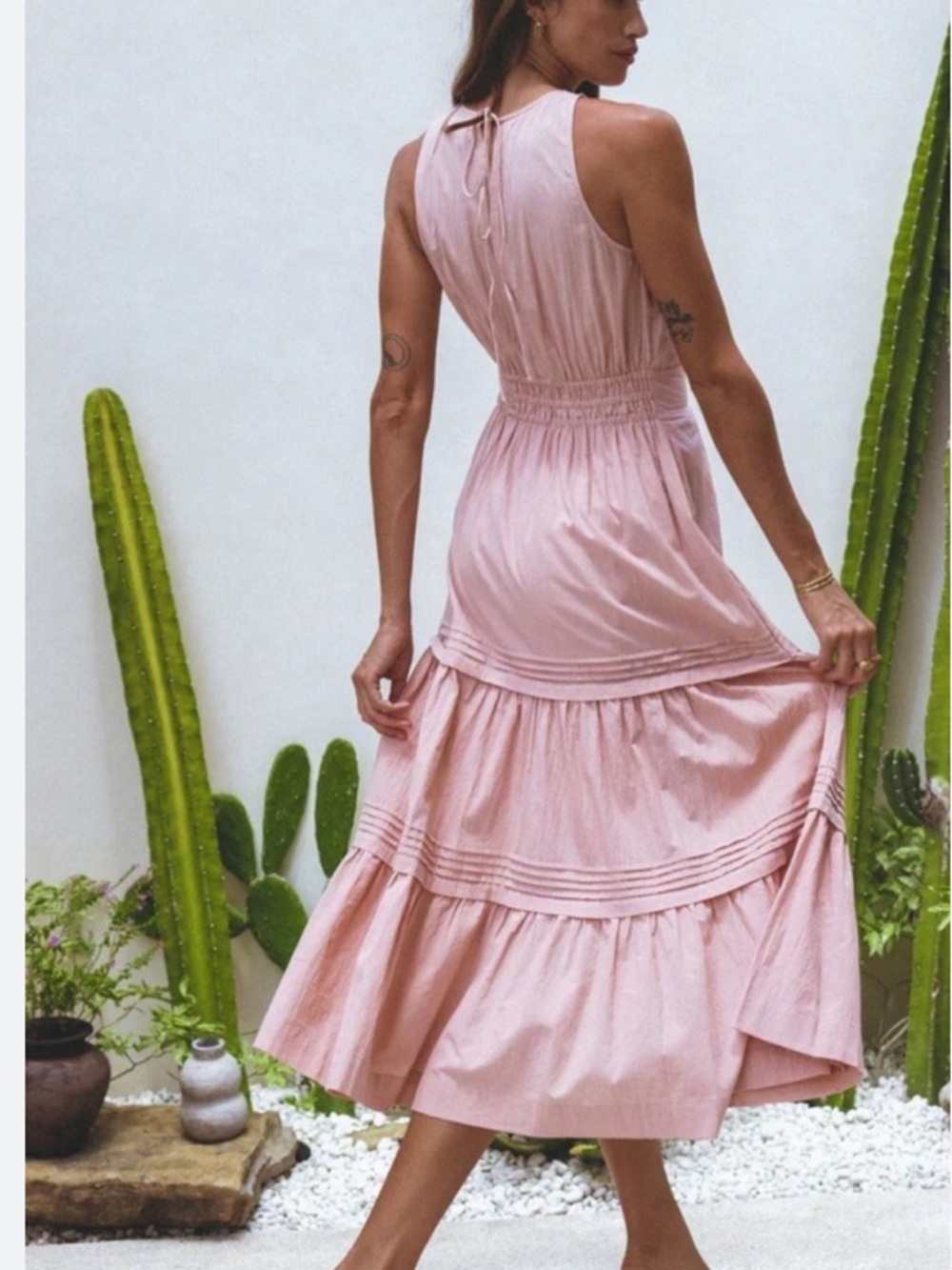 Pampelone Sleeveless Perla Midi Dress Tiered & Pintucked light pink EUC - Picture 4 of 7